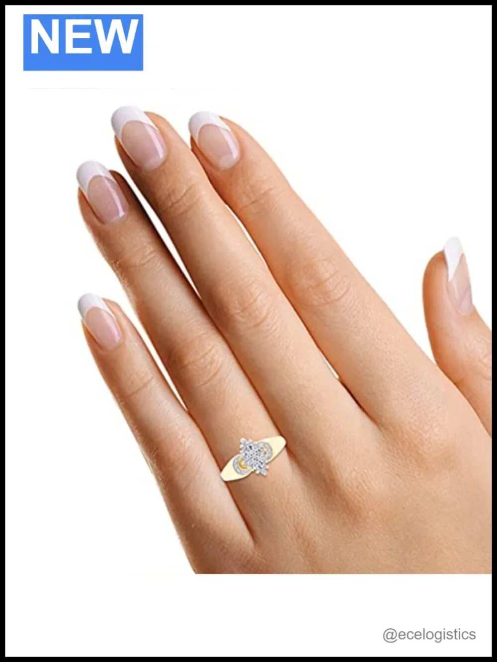 14K Yellow Gold Plated 925 Sterling Silver Diamond Engagement Ring